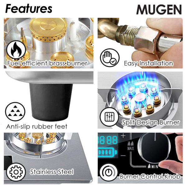 MUGEN Stainless Steel Built In Gas Hob / Tabletop Gas Cooker (10kW)