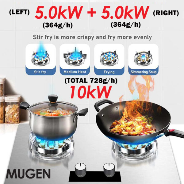 MUGEN Stainless Steel Built In Gas Hob / Tabletop Gas Cooker (10kW)